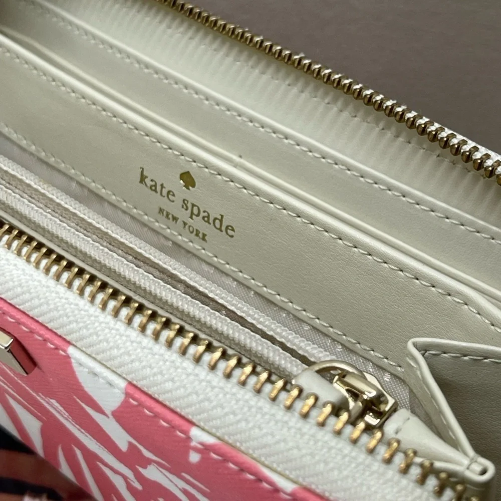 (new+tag) Kate Spade neda wallet brightwater drive blush pink feather leaves